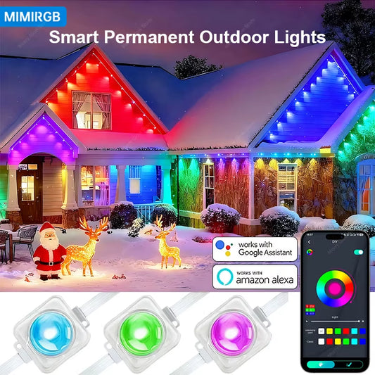 100FT 60Leds Smart Permanent Outdoor Eaves Lights for House RGBIC LED Lights String Waterproof Christmas Decor Lighting Alexa