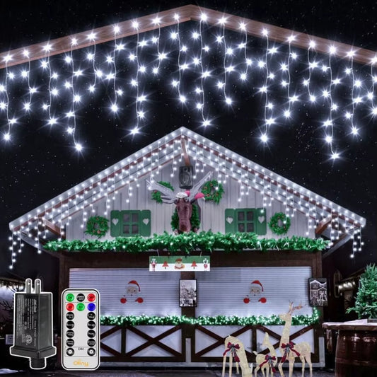 Icicle Lights for outside 400LED 32FT Cool White Christmas Light with Remote 8Modes Timers Waterproof Plug in Connectable