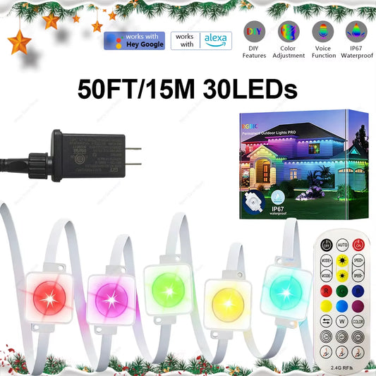 100FT 60Leds Smart Permanent Outdoor Eaves Lights for House RGBIC LED Lights String Waterproof Christmas Decor Lighting Alexa