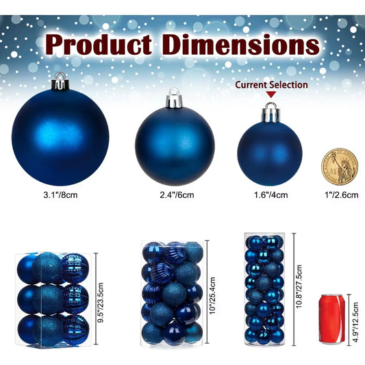 1.57 Dark Midnight Blue Christmas Balls Ornaments 40 Pcs Shatterproof Matte Mini Blue Decorations for Xmas Tree Halloween and H